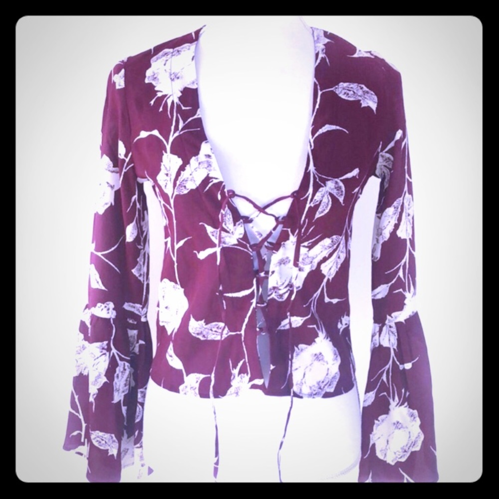 Flynn Skye Lace Up Bell Sleeve Top